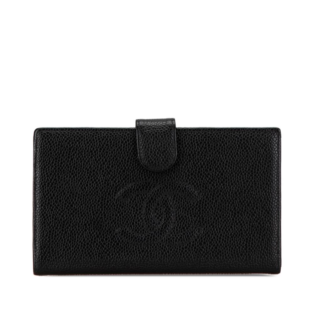 Chanel AB Chanel Black Caviar Leather Leather CC Caviar Long Wallet France