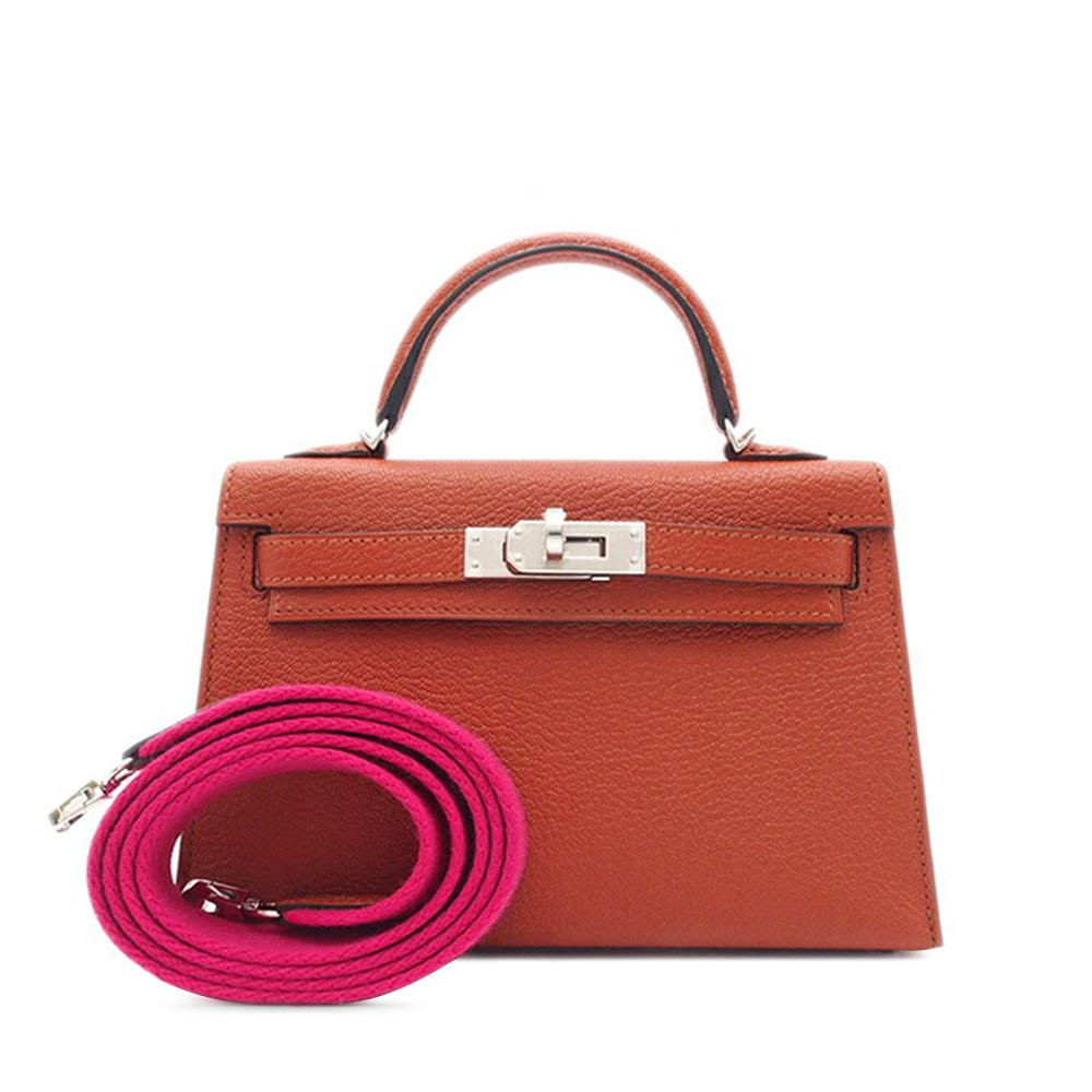 Hermès AB Hermès Brown with Pink Hot Pink Goatskin Leather Mini Chevre Mysore Kelly II Sellier 20 France