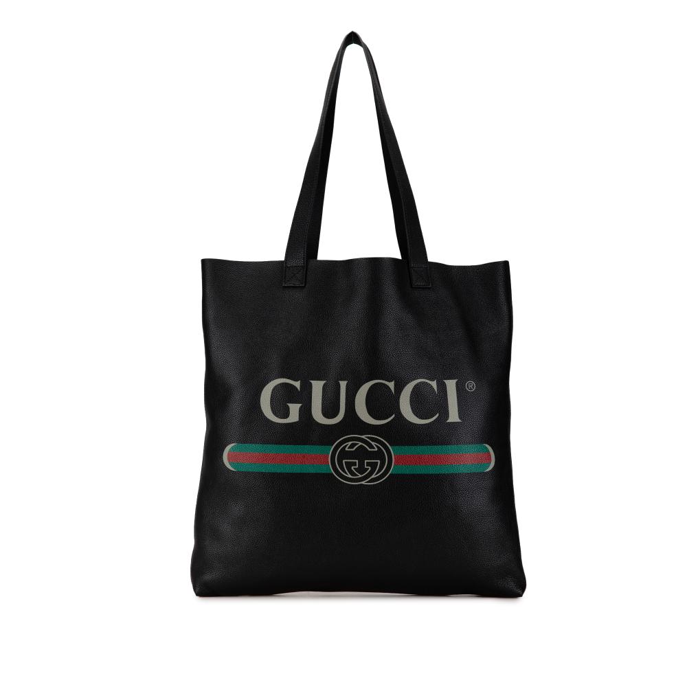 Gucci AB Gucci Black Calf Leather Logo Tote Italy