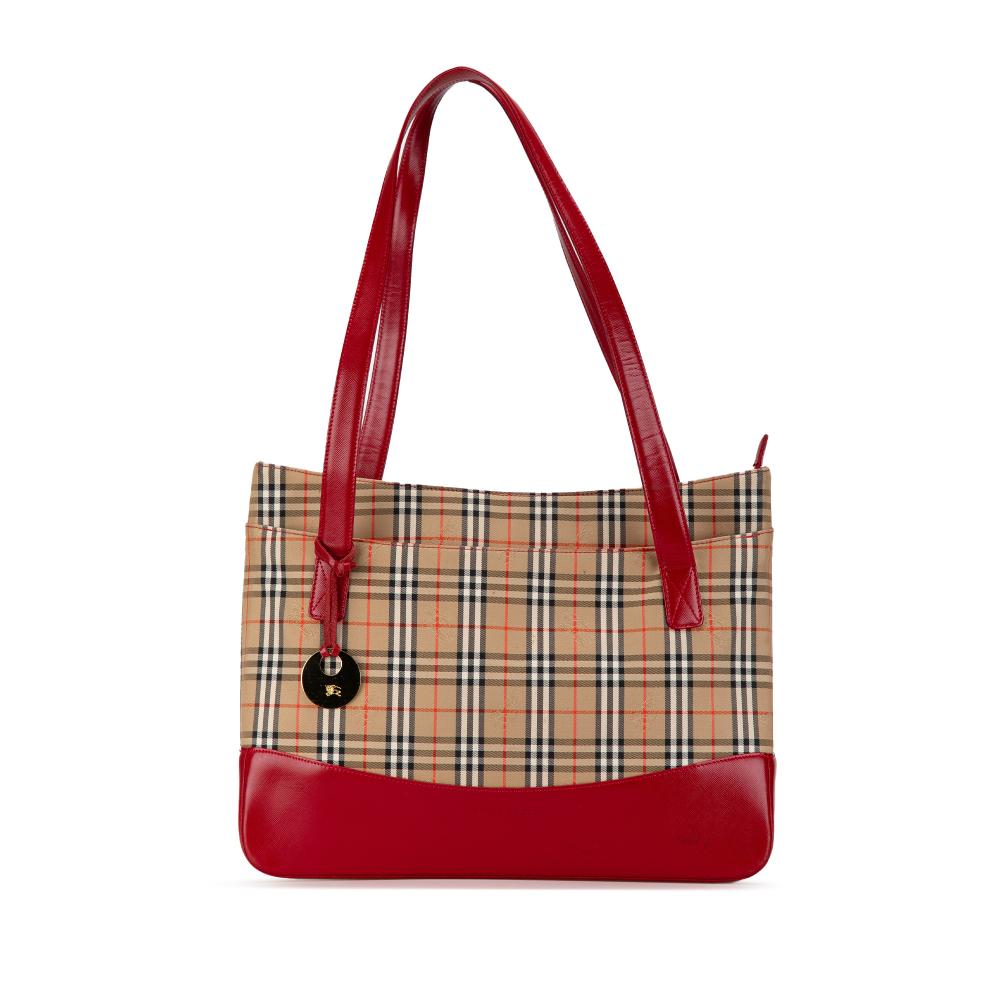 Burberry B Burberry Brown Beige with Red Canvas Fabric Haymarket Check Tote United Kingdom