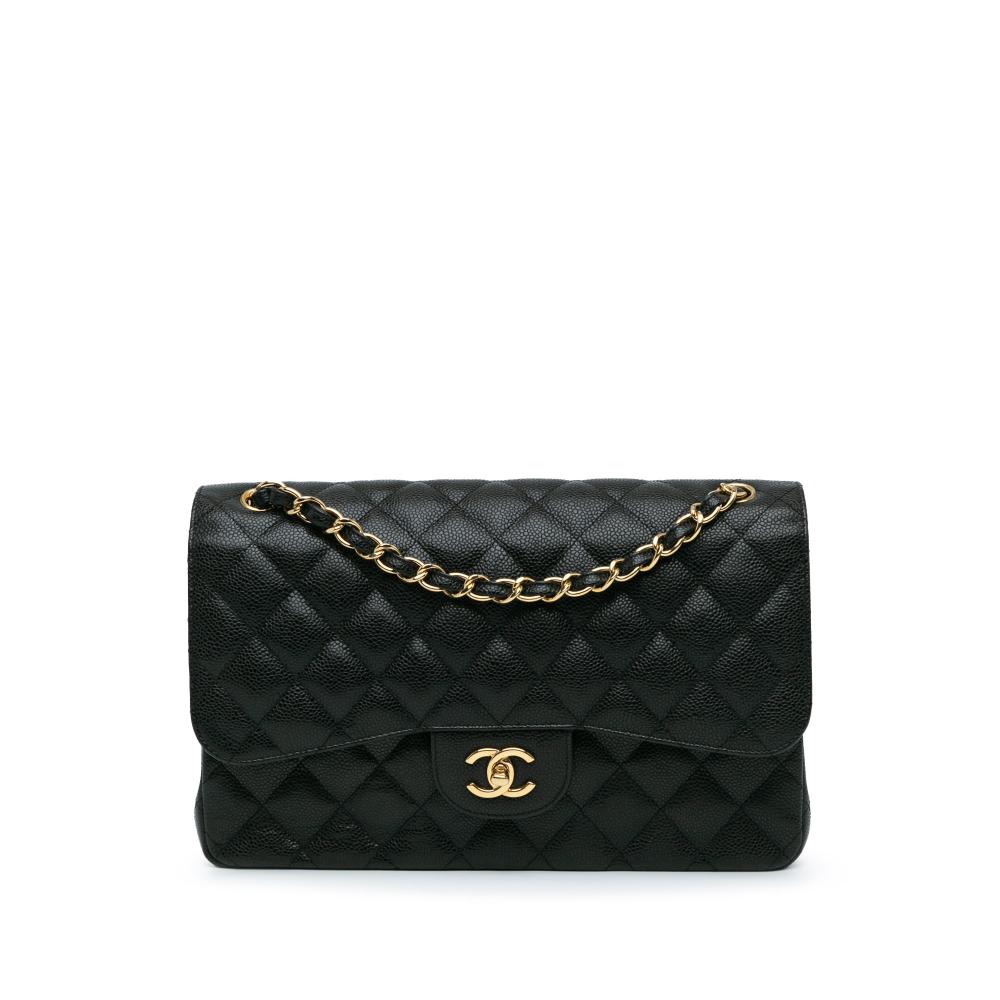 Chanel B Chanel Black Caviar Leather Leather Jumbo Classic Caviar Double Flap Italy