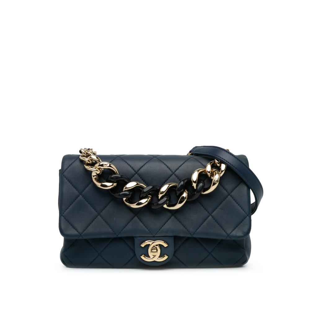 Chanel B Chanel Blue Dark Blue Lambskin Leather Leather Small Lambskin Elegant Chain Single Flap Italy