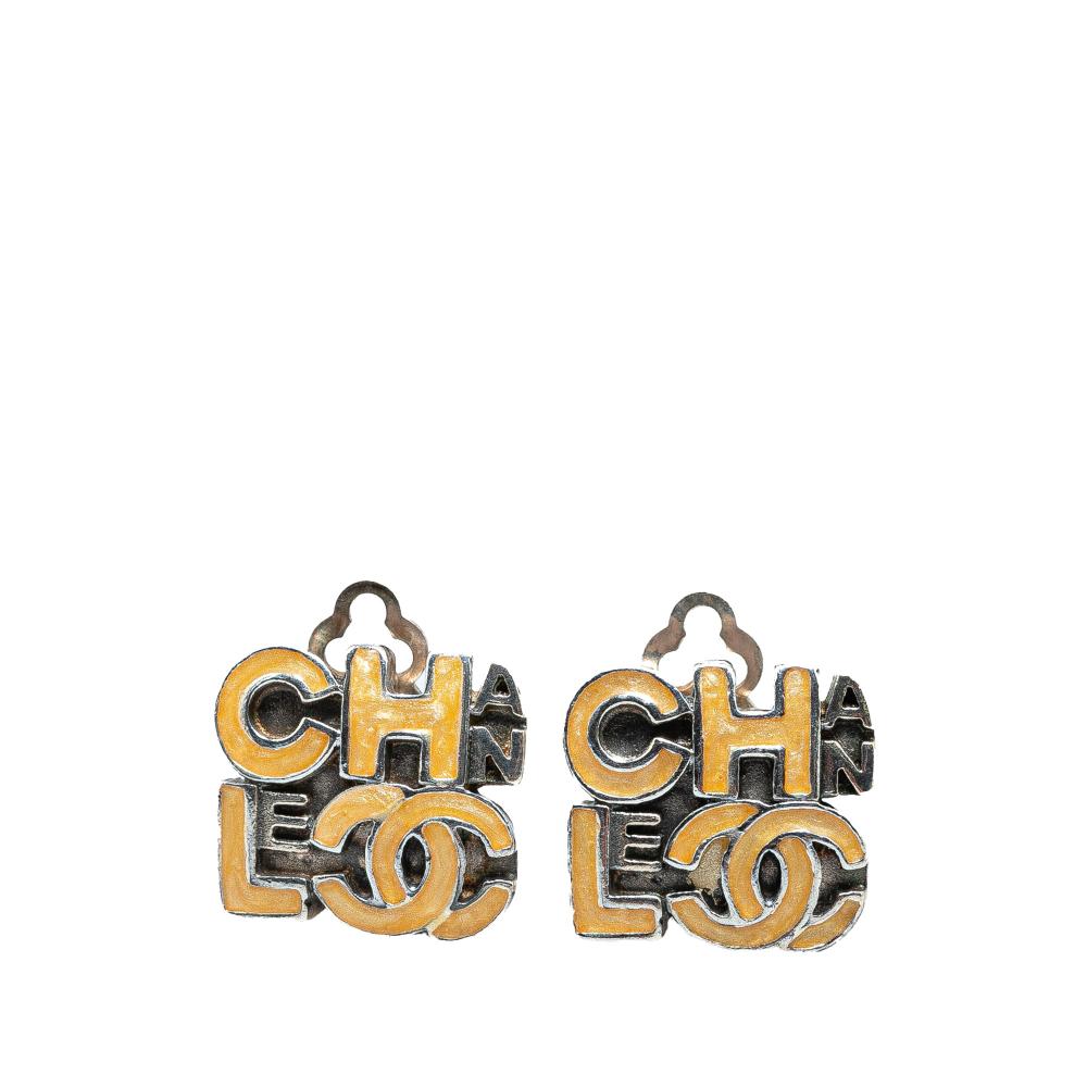 Chanel AB Chanel Brown Light Brown Enamel Other Logo Clip on Earrings France