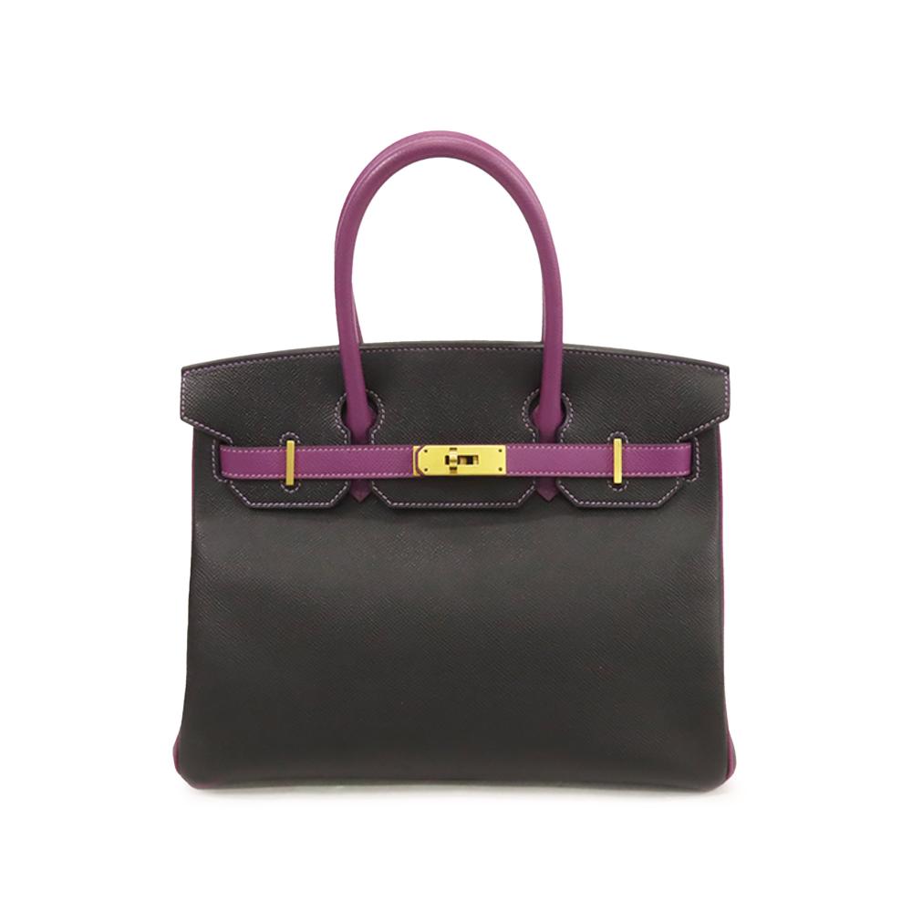 Hermès AB Hermès Black with Purple Violet Calf Leather Special Order Epsom Birkin Retourne 30 France