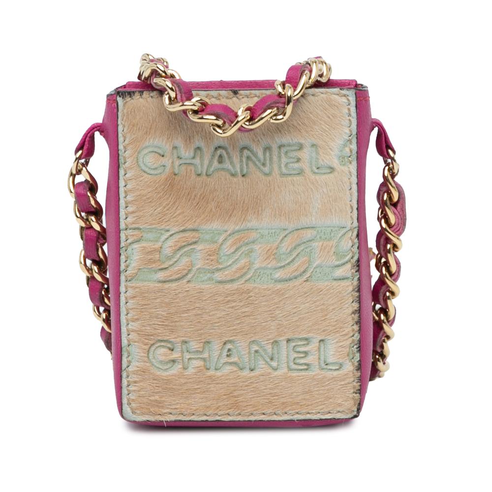 Chanel B Chanel Brown Beige with Pink Pony Hair Natural Material Lambskin and Cigarette Case Italy