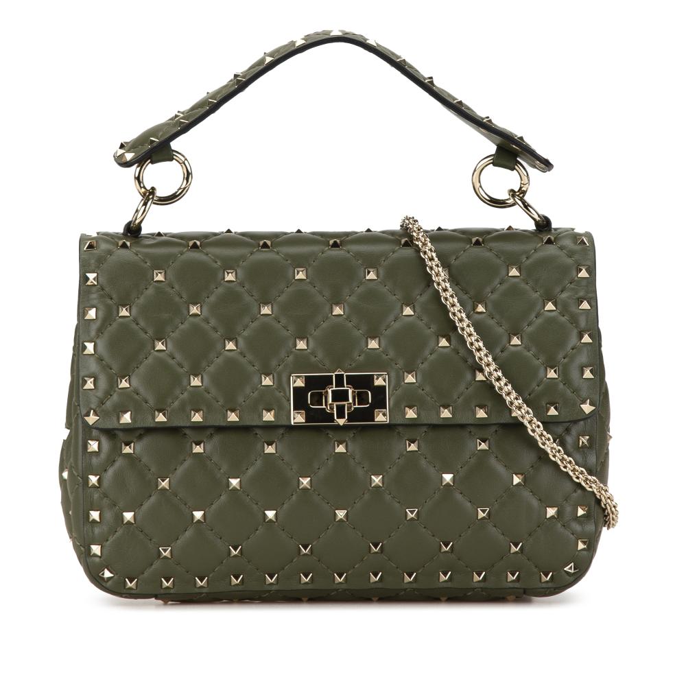 Valentino AB Valentino Green Olive Green Lambskin Leather Leather Medium Rockstud Spike Satchel Italy