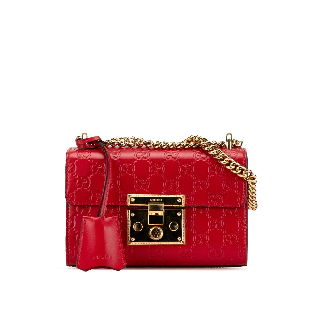 Gucci B Gucci Red Calf Leather Small Guccissima Padlock Crossbody Italy