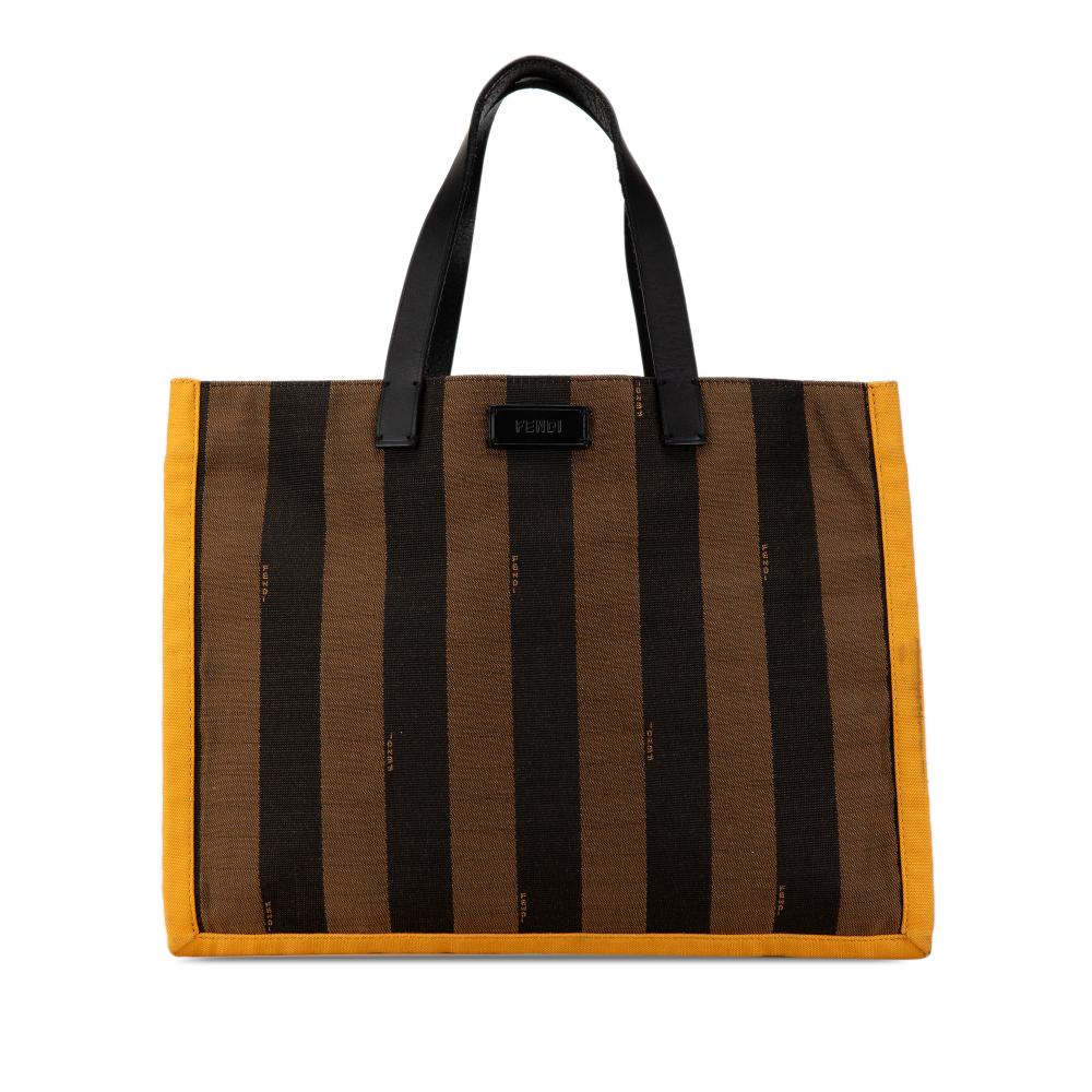 Fendi B Fendi Brown Canvas Fabric Pequin Tote Italy