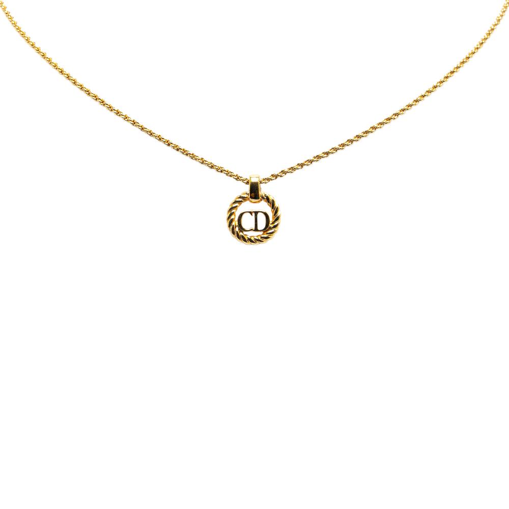 Christian Dior B Dior Gold Gold Plated Metal CD Logo Pendant Necklace Italy