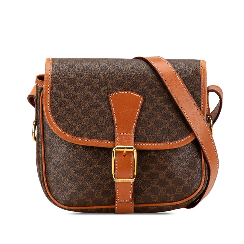 Celine B Celine Brown Coated Canvas Fabric Macadam Crossbody Italy