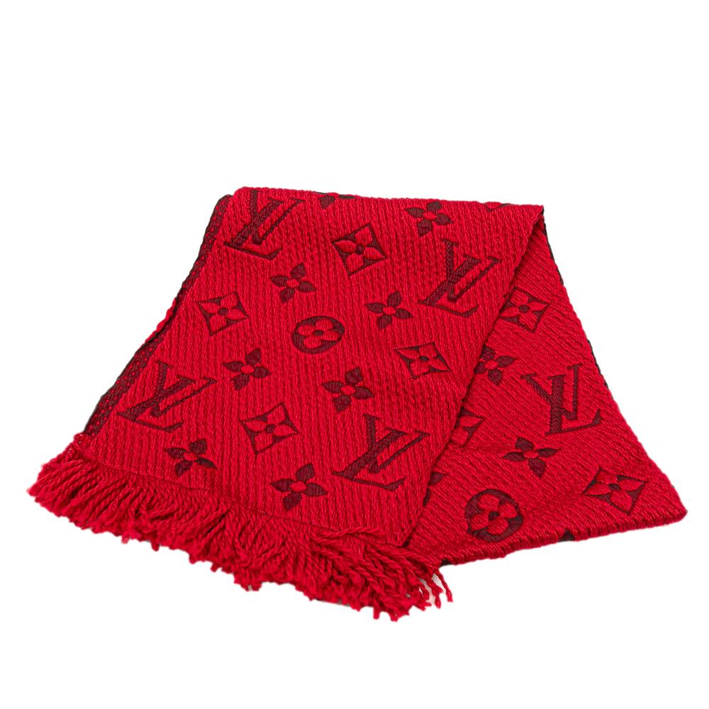 Louis Vuitton AB Louis Vuitton Red Wool Fabric Logomania Scarf Italy