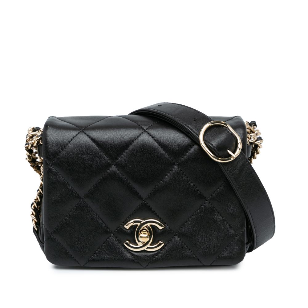 Chanel AB Chanel Black Lambskin Leather Leather Mini Quilted Lambskin Multi Chain Flap Italy