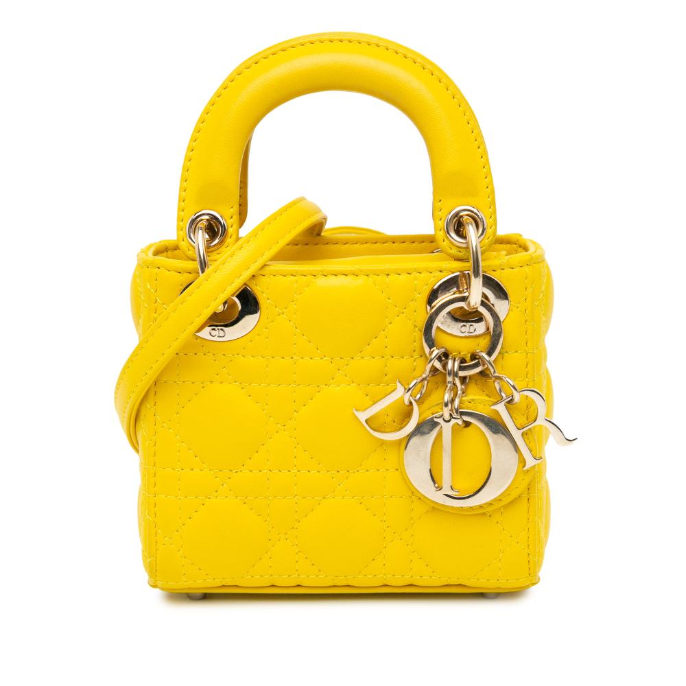 Christian Dior AB Dior Yellow Lambskin Leather Leather Micro Lambskin Cannage Lady Dior Italy