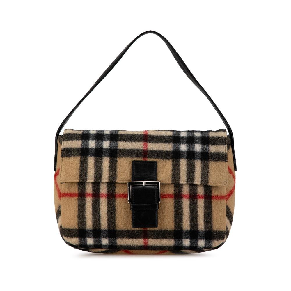 Burberry B Burberry Brown Beige Wool Fabric House Check Shoulder Bag Japan