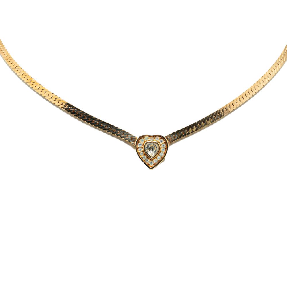 Christian Dior B Dior Gold Gold Plated Metal Heart Rhinestones Pendant Necklace Germany