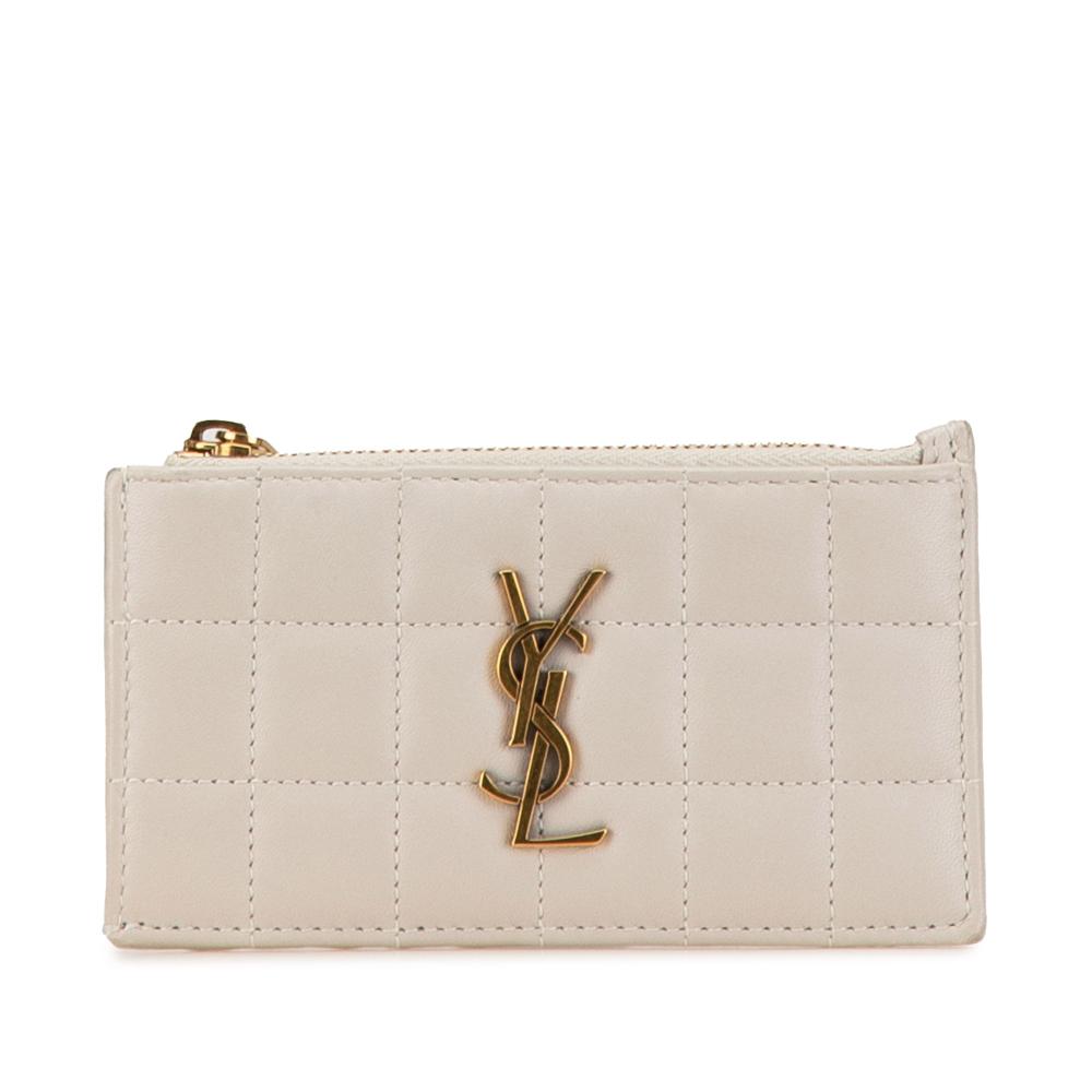 Saint Laurent AB Saint Laurent White Calf Leather Quilted Cassandre Card Holder Italy