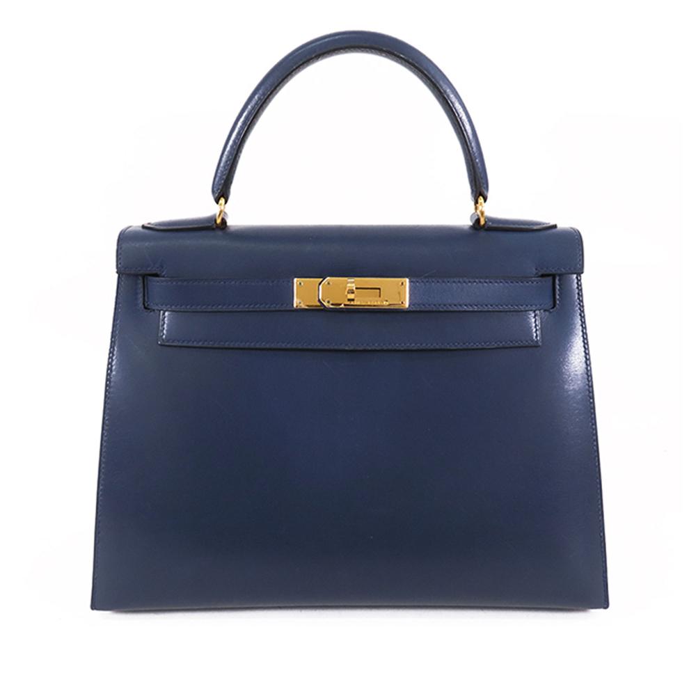 Hermès B Hermès Blue Dark Blue Calf Leather Box Kelly Sellier 32 France