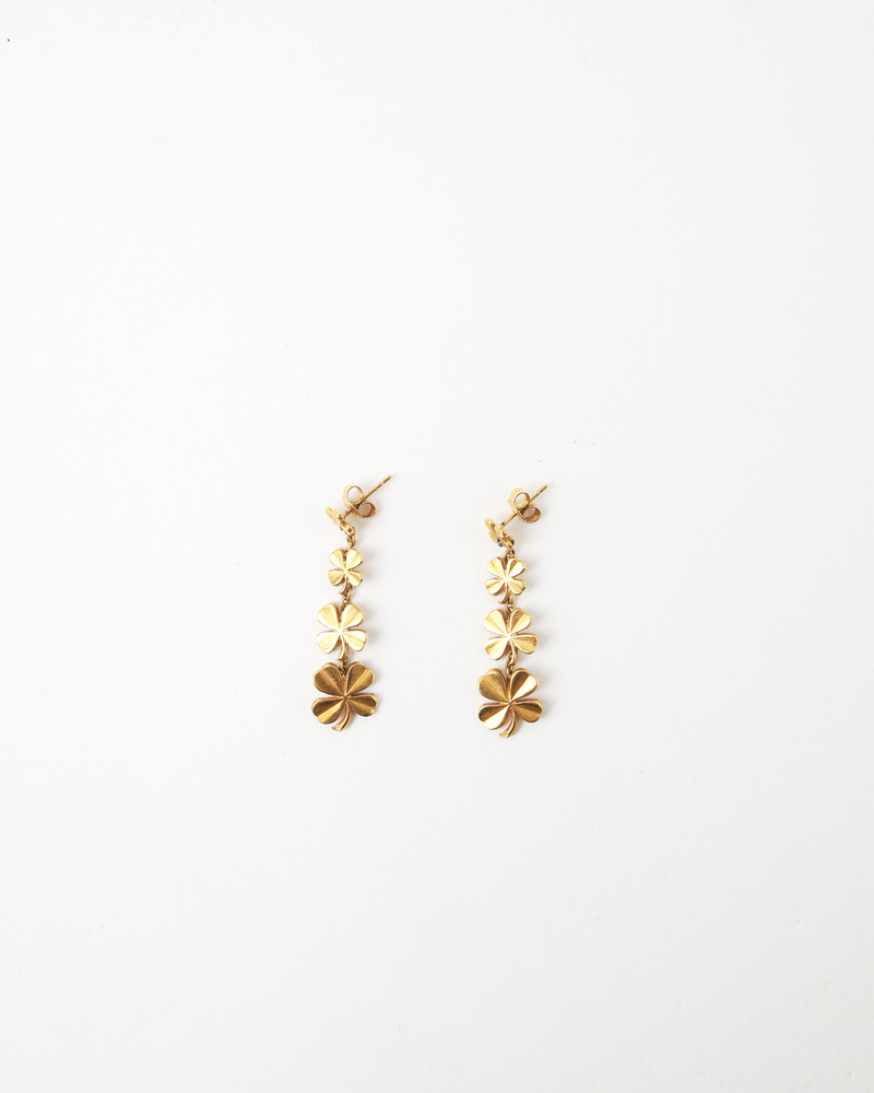 Chanel Clover Dangling Gold Earrings