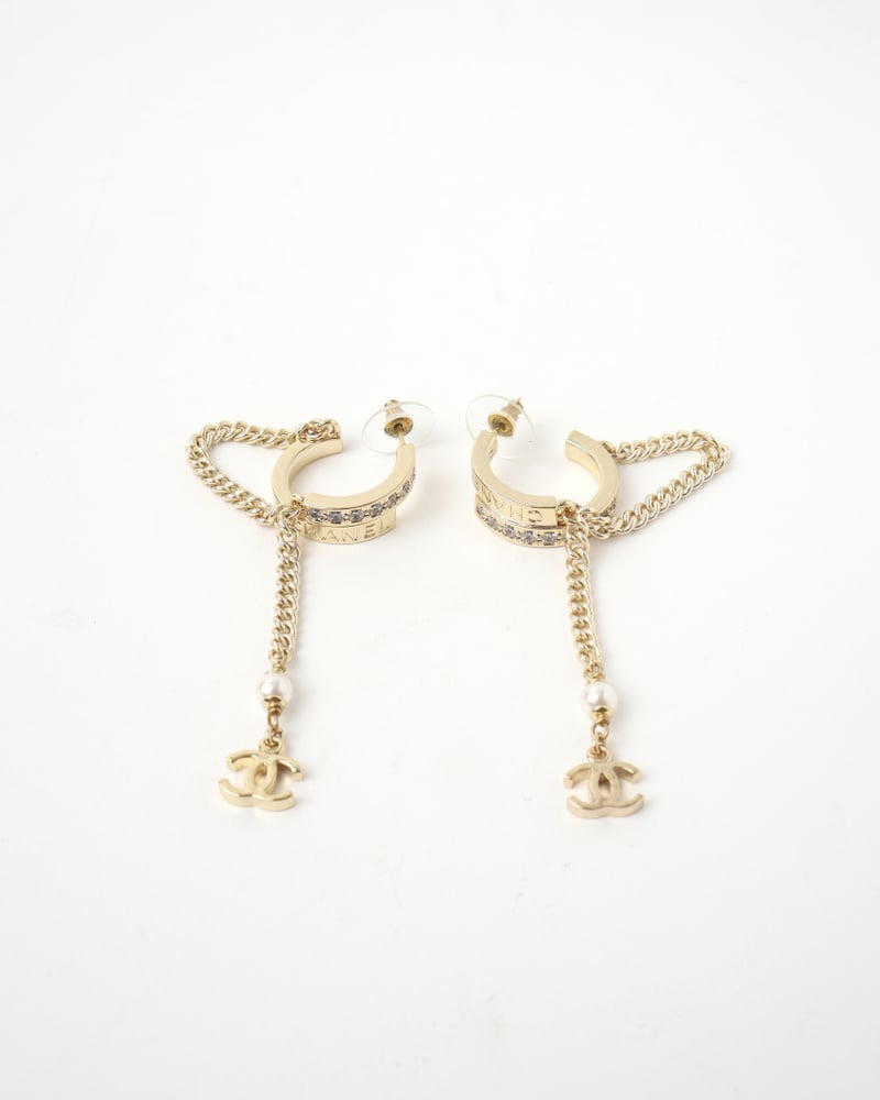 Chanel Coco Mark Rhinestone Hoop Earrings