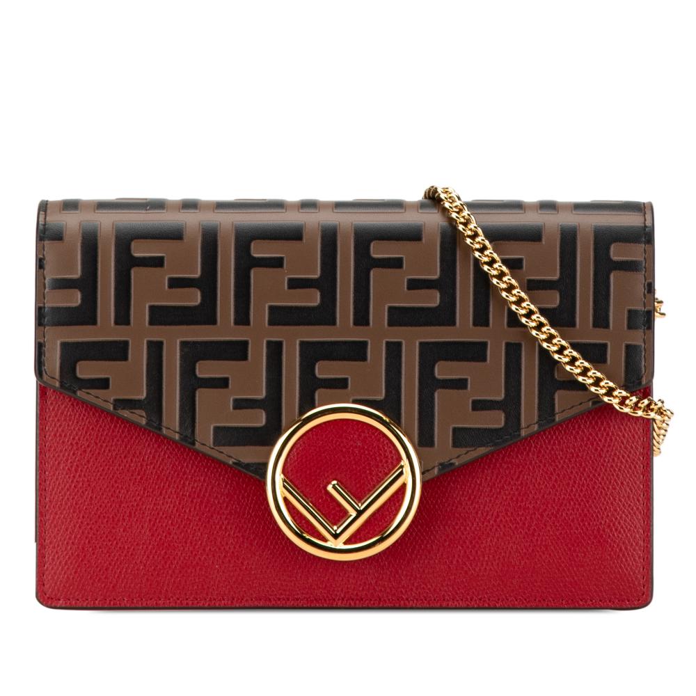 Fendi B Fendi Brown with Red Calf Leather F Is Fendi Zucca Wallet On Chain Italy