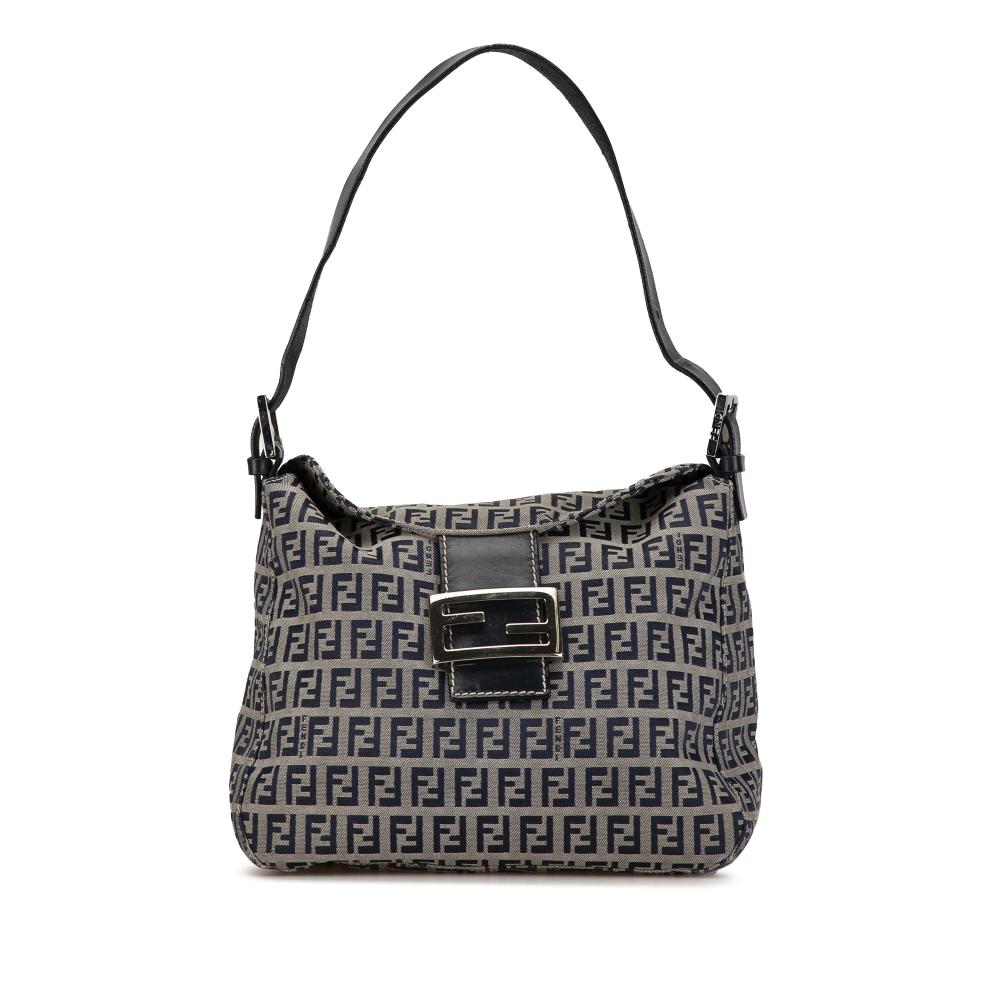 Fendi B Fendi Gray Canvas Fabric Zucchino Double Flap Shoulder Bag Italy