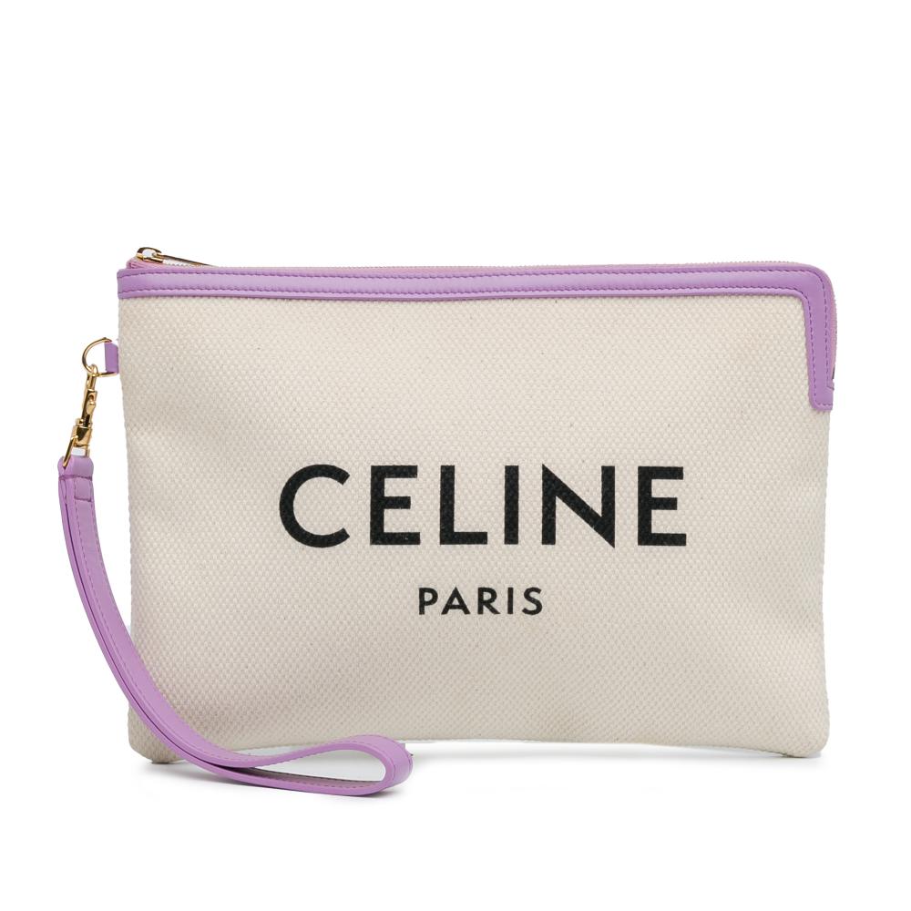 Celine AB Celine White Canvas Fabric Logo Clutch Italy