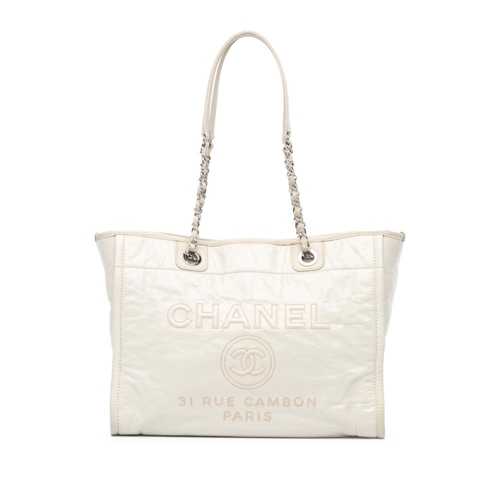 Chanel B Chanel White Ivory Calf Leather Small Glazed skin Deauville Tote Italy