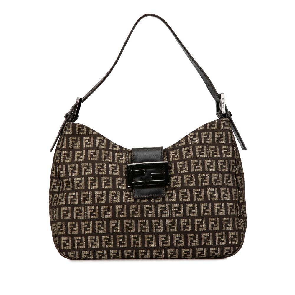 Fendi B Fendi Brown Dark Brown Canvas Fabric Zucchino Shoulder Bag Italy