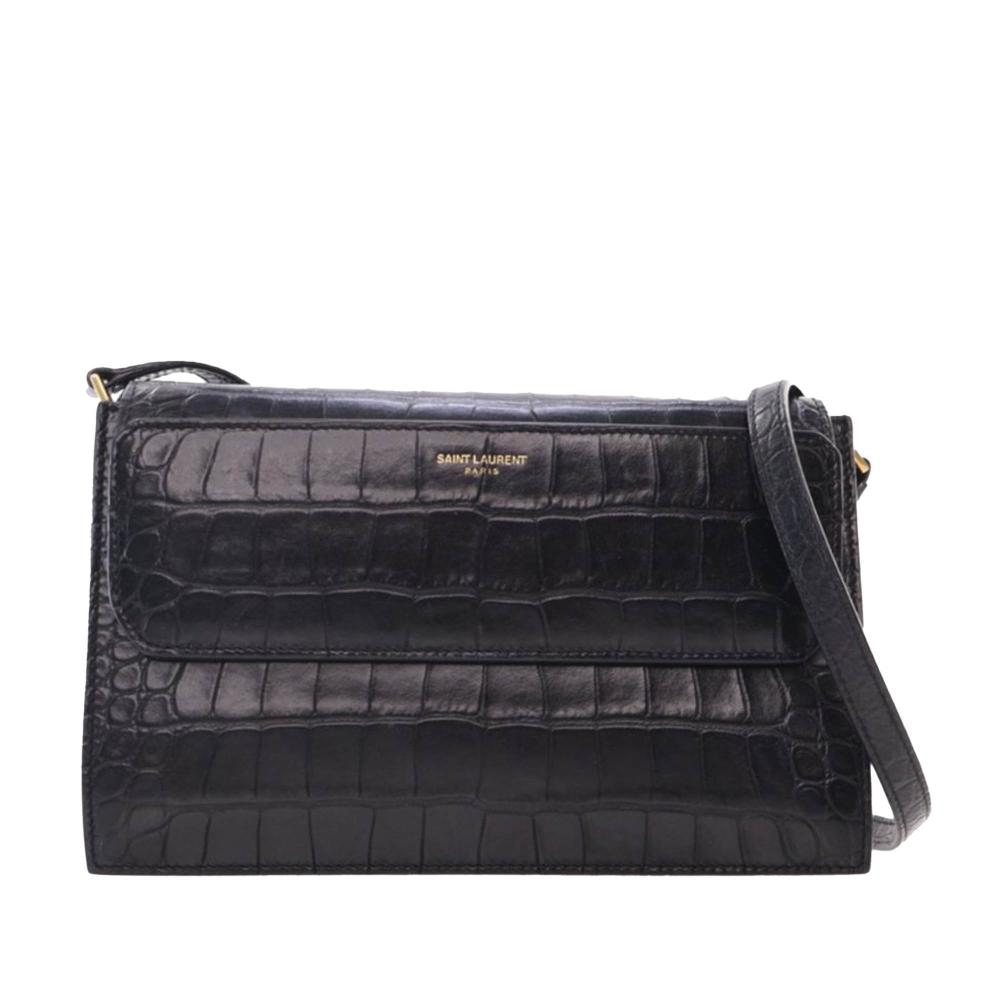 Saint Laurent AB Saint Laurent Black Calf Leather Croc Embossed skin Catherine Crossbody France