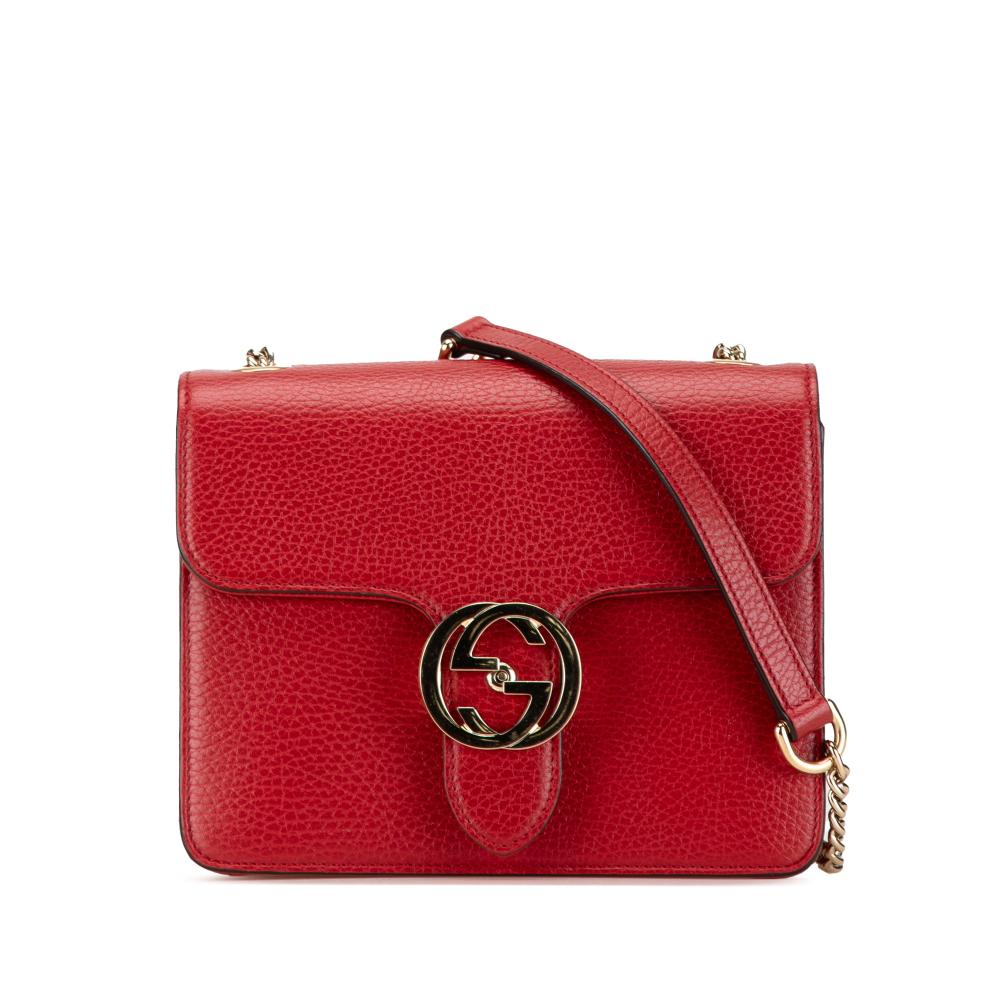 Gucci B Gucci Red Calf Leather Small Dollar skin Interlocking G Crossbody Italy