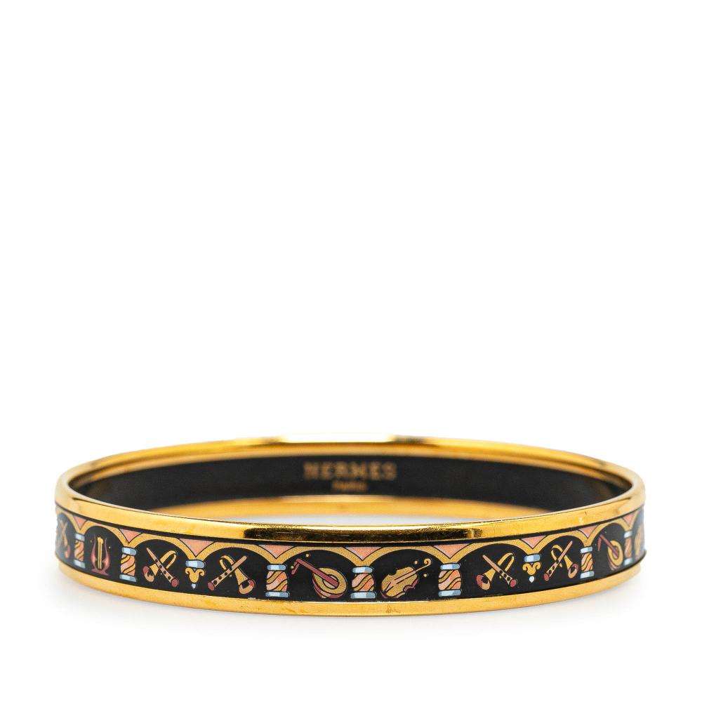 Hermès B Hermès Black with Gold Enamel Other Narrow Musical Instruments Bangle 65 Austria