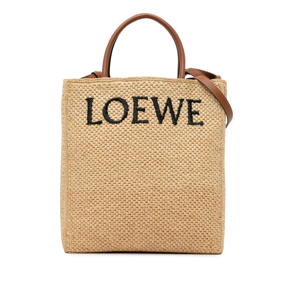 Loewe AB LOEWE Brown Beige Raffia Natural Material Small Standard A4 Satchel Spain