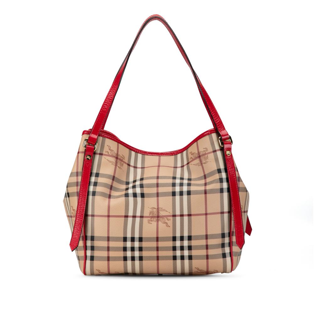 Burberry B Burberry Brown Beige with Red Canvas Fabric Haymarket Check Canterbury Tote Italy