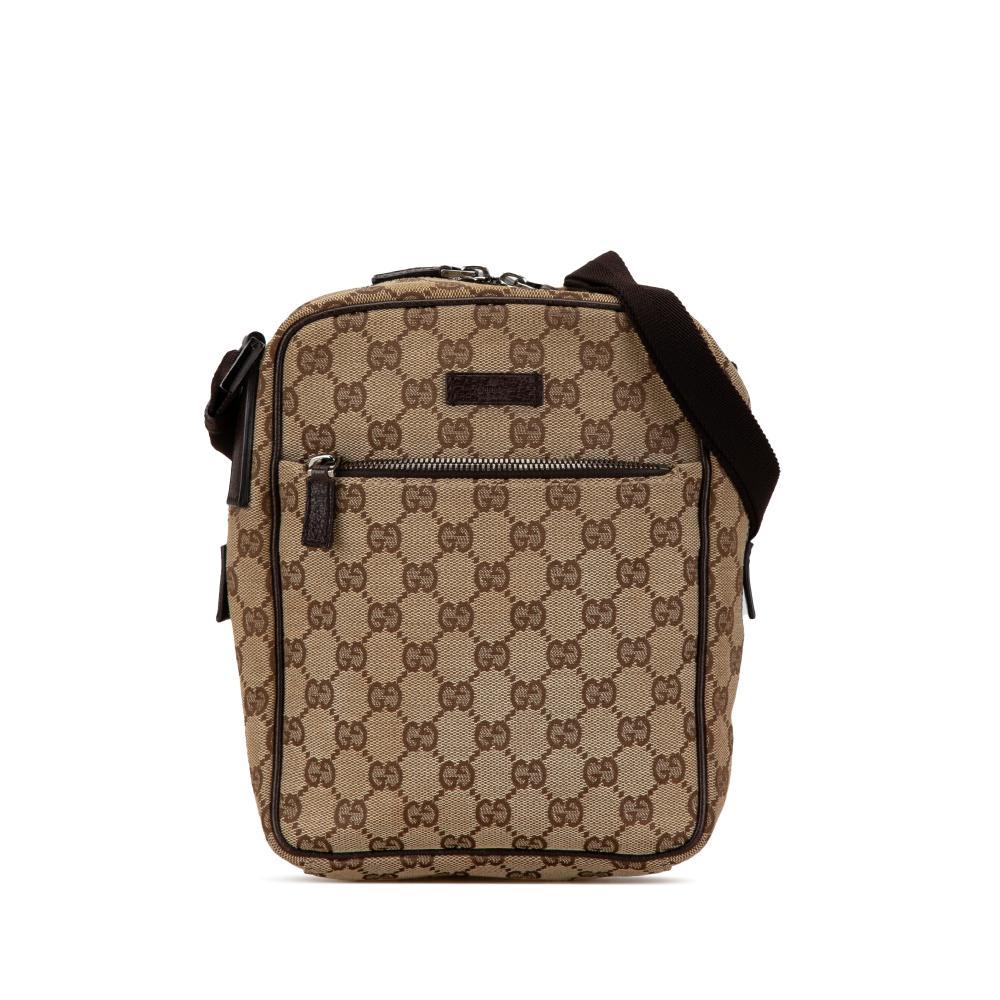 Gucci B Gucci Brown Canvas Fabric GG Crossbody Italy