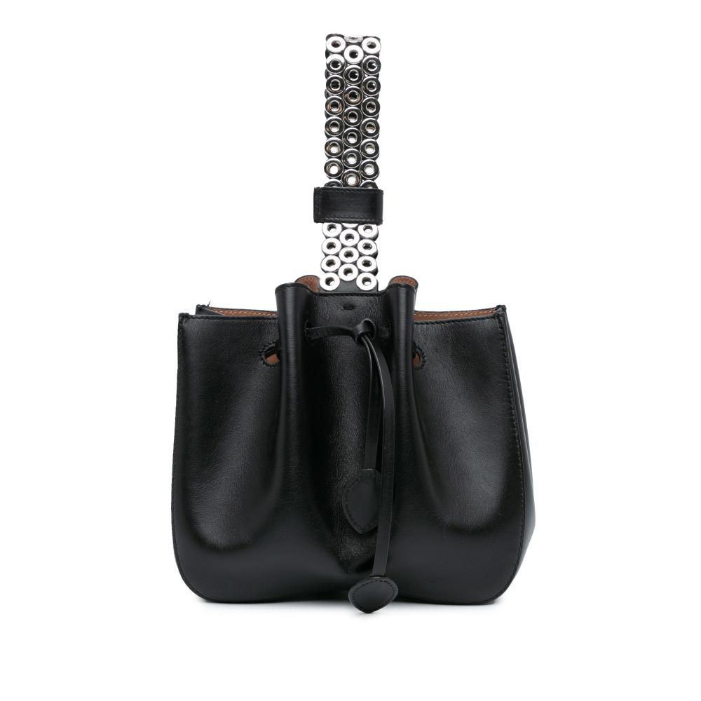 Azzedine Alaïa AB ALAÏA Black Calf Leather skin Eyelet Bracelet Embellished Bucket Bag Italy