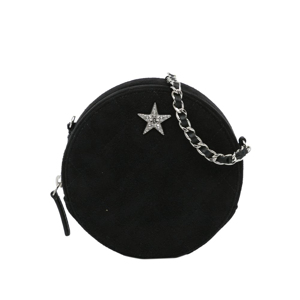 Chanel AB Chanel Black Suede Leather Cocostellar Round Clutch on Chain Italy