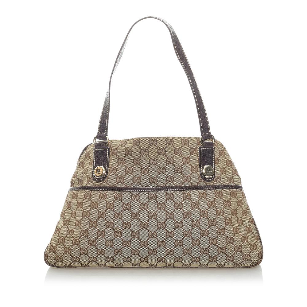 Gucci B Gucci Brown Beige Canvas Fabric GG Eclipse Shoulder Bag Italy