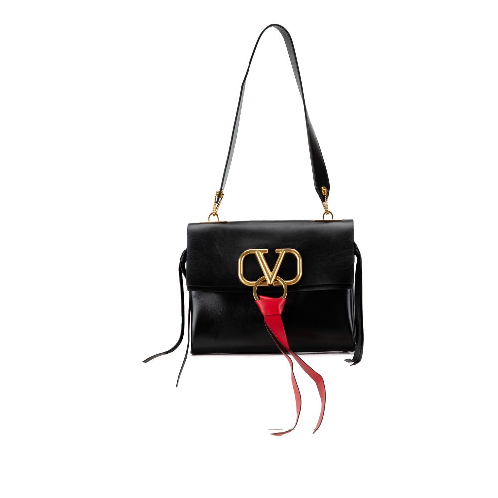 Valentino B Valentino Black Calf Leather VRing Shoulder Bag Italy