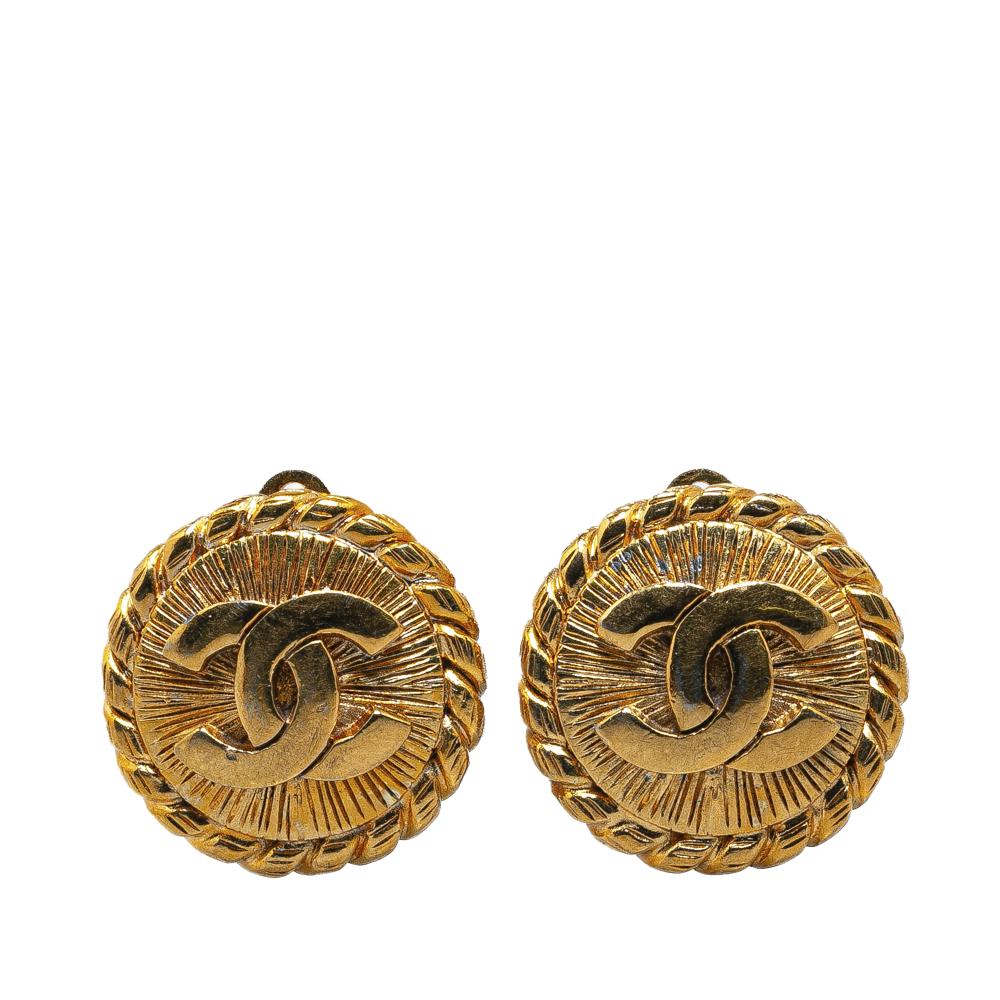 Chanel B Chanel Gold Gold Plated Metal CC Clip On Earrings France