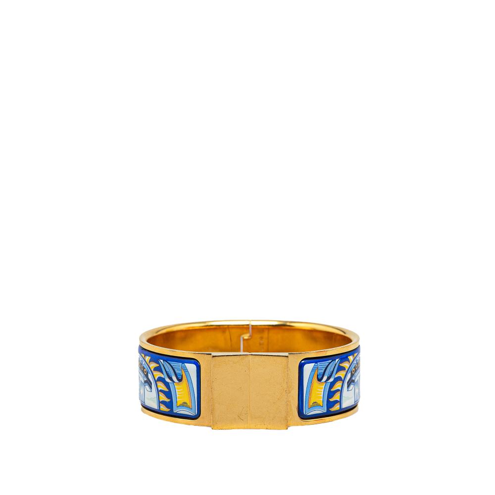 Hermès B Hermès Blue with Gold Enamel Other Wide Locquet Hinge Bracelet France