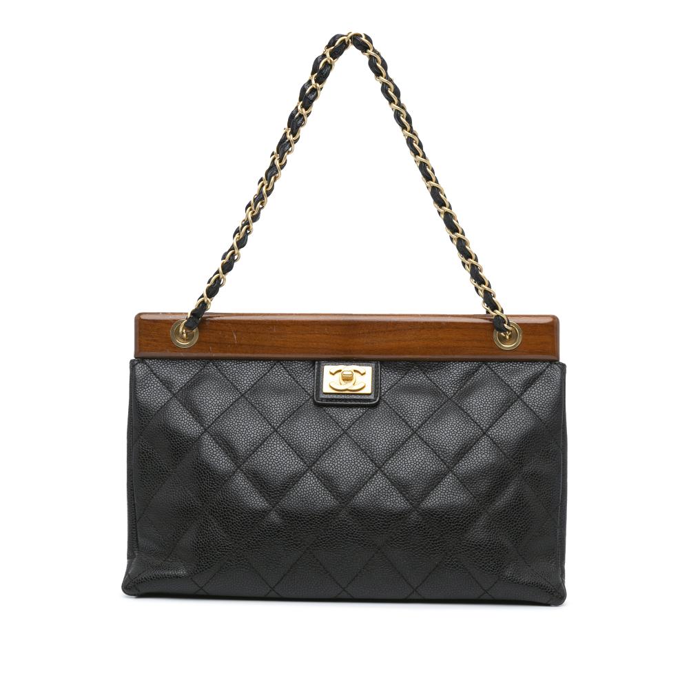 Chanel B Chanel Black with Brown Caviar Leather Leather Quilted Caviar Wood Chain Shoulder Bag Italy