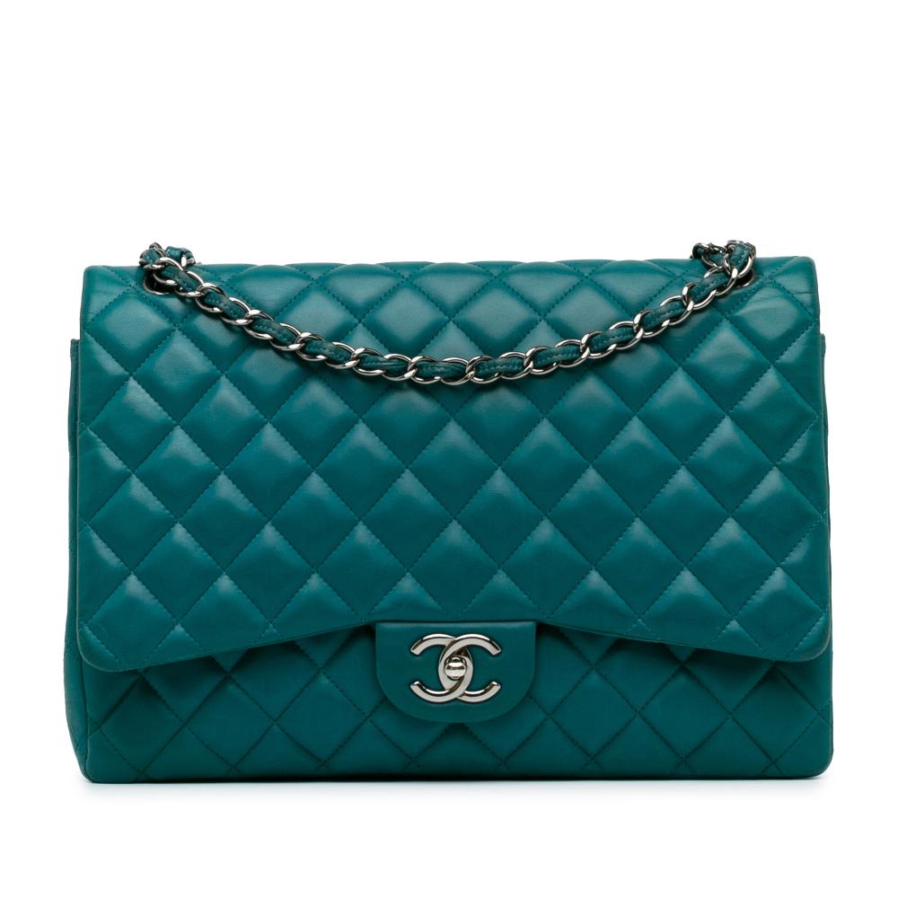 Chanel B Chanel Blue Dark Blue Lambskin Leather Leather Maxi Classic Lambskin Double Flap Italy