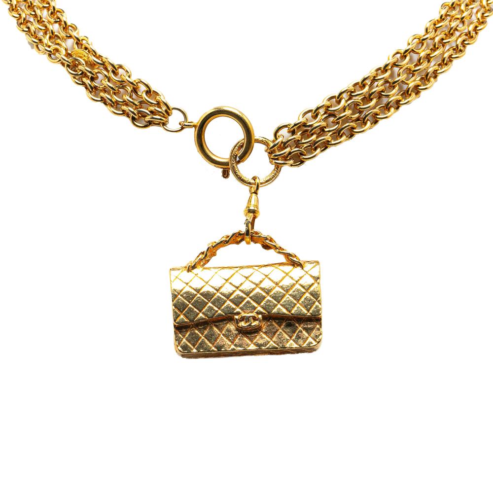 Chanel AB Chanel Gold Gold Plated Metal Multi Chain Flap Bag Pendant Necklace France