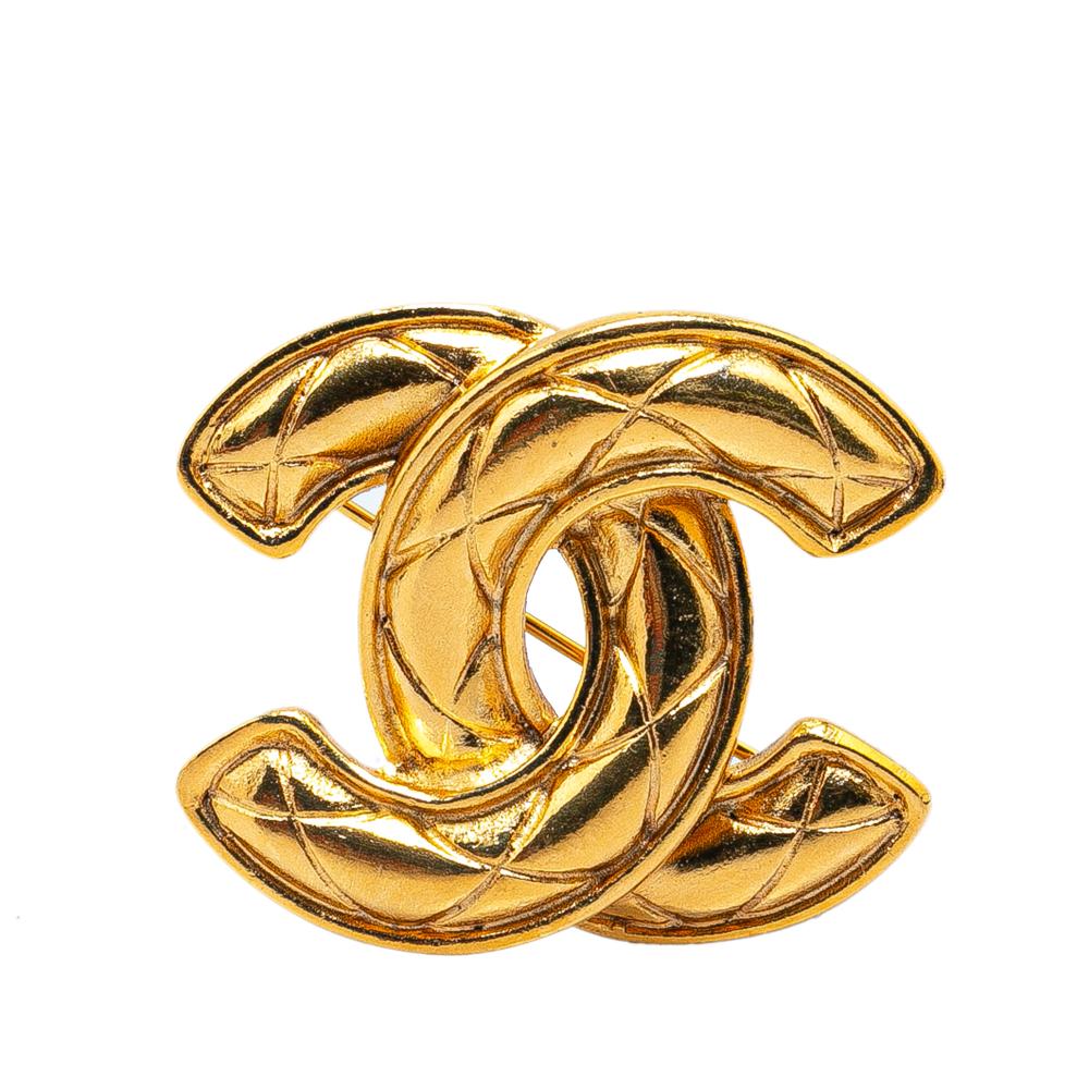 Chanel B Chanel Gold Gold Plated Metal CC Quilted Brooch France