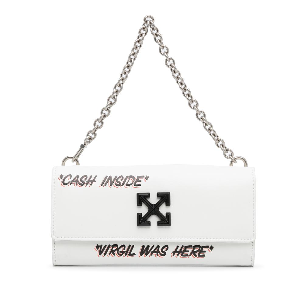 Off-White AB Off-White White Calf Leather Jitney Quote Wallet on Chain Italy