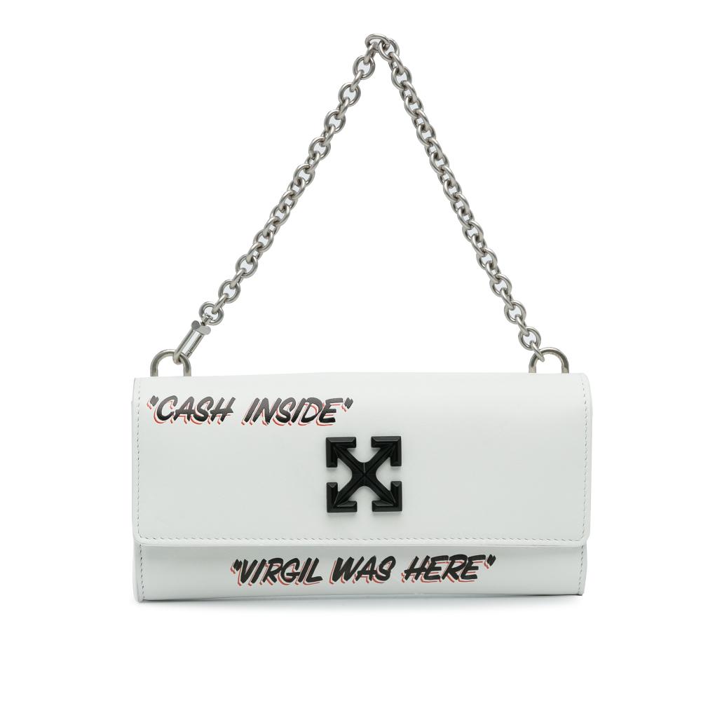 Off-White AB Off-White White Calf Leather Jitney Quote Wallet on Chain Italy