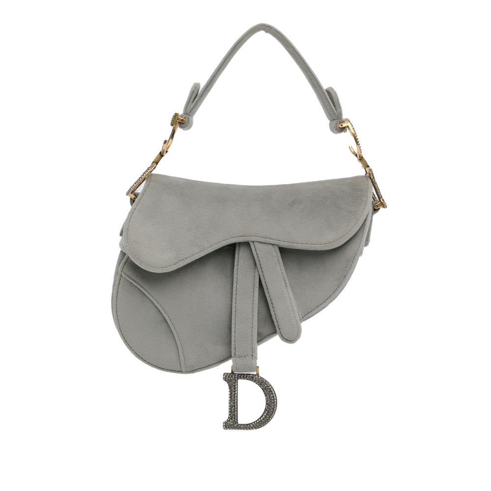 Christian Dior B Dior Gray Velvet Fabric Mini Crystal Saddle Bag Italy