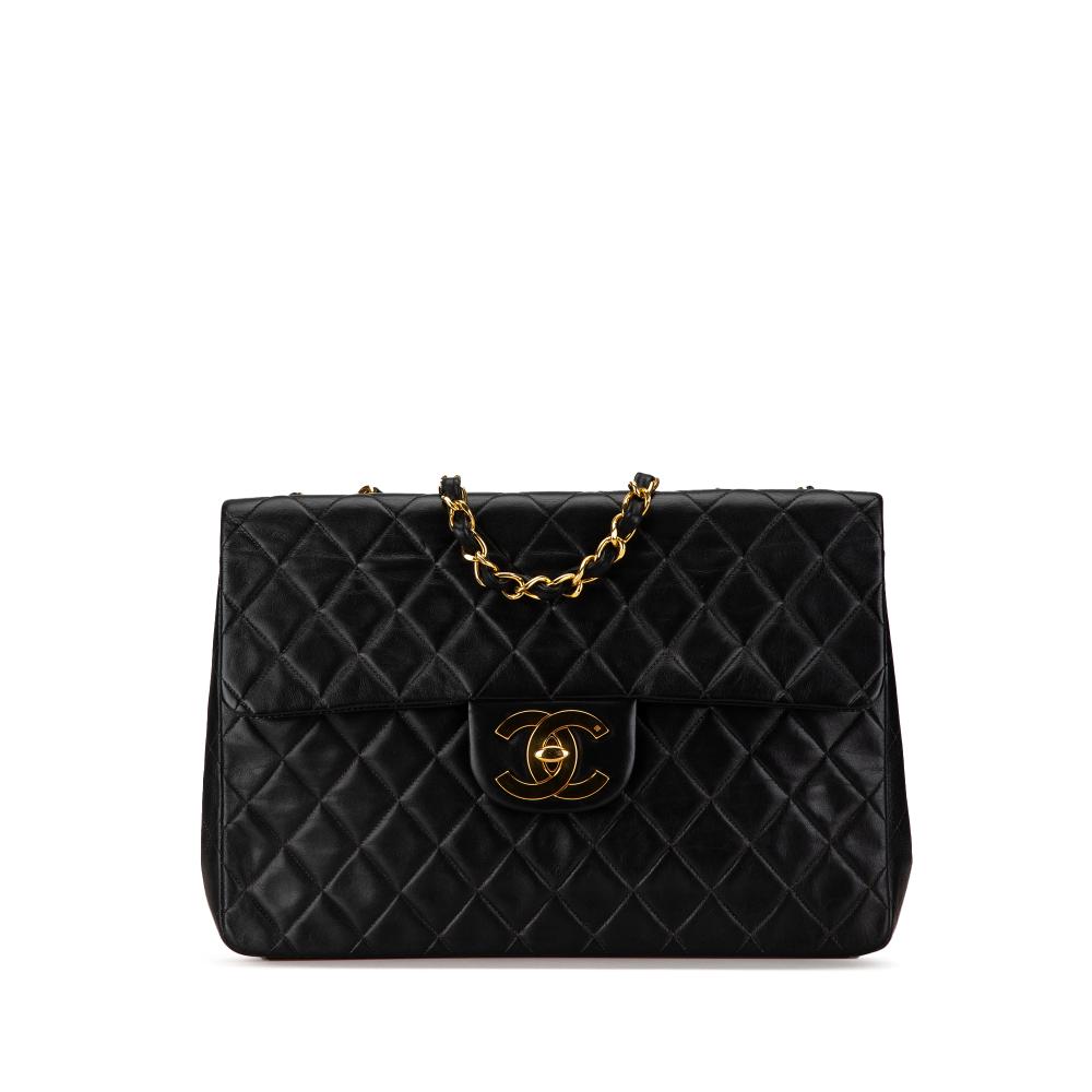 Chanel B Chanel Black Lambskin Leather Leather Maxi XL Classic Lambskin Single Flap France