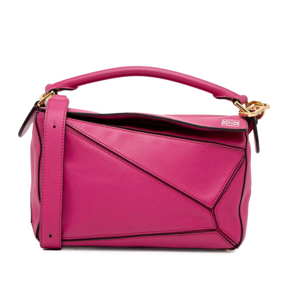 Loewe AB LOEWE Pink Hot Pink Calf Leather Small Puzzle Bag Spain