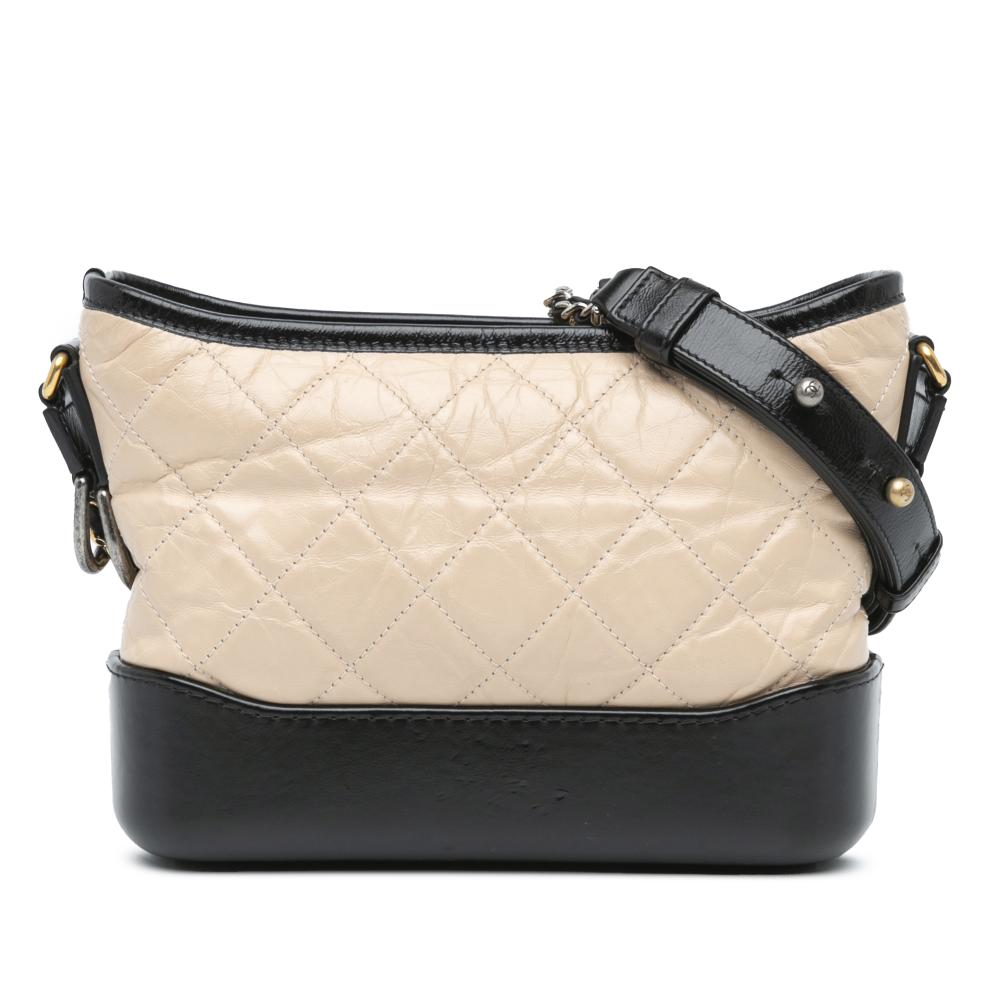 Chanel B Chanel Brown Light Beige with Black Calf Leather Small Aged skin Gabrielle Hobo Italy